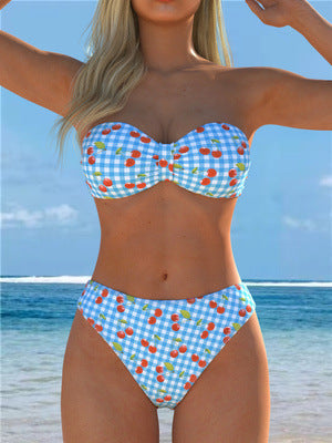Damen Bandeau-Bikini mit verspieltem Karomuster und fruchtigem Print Echo Archiv