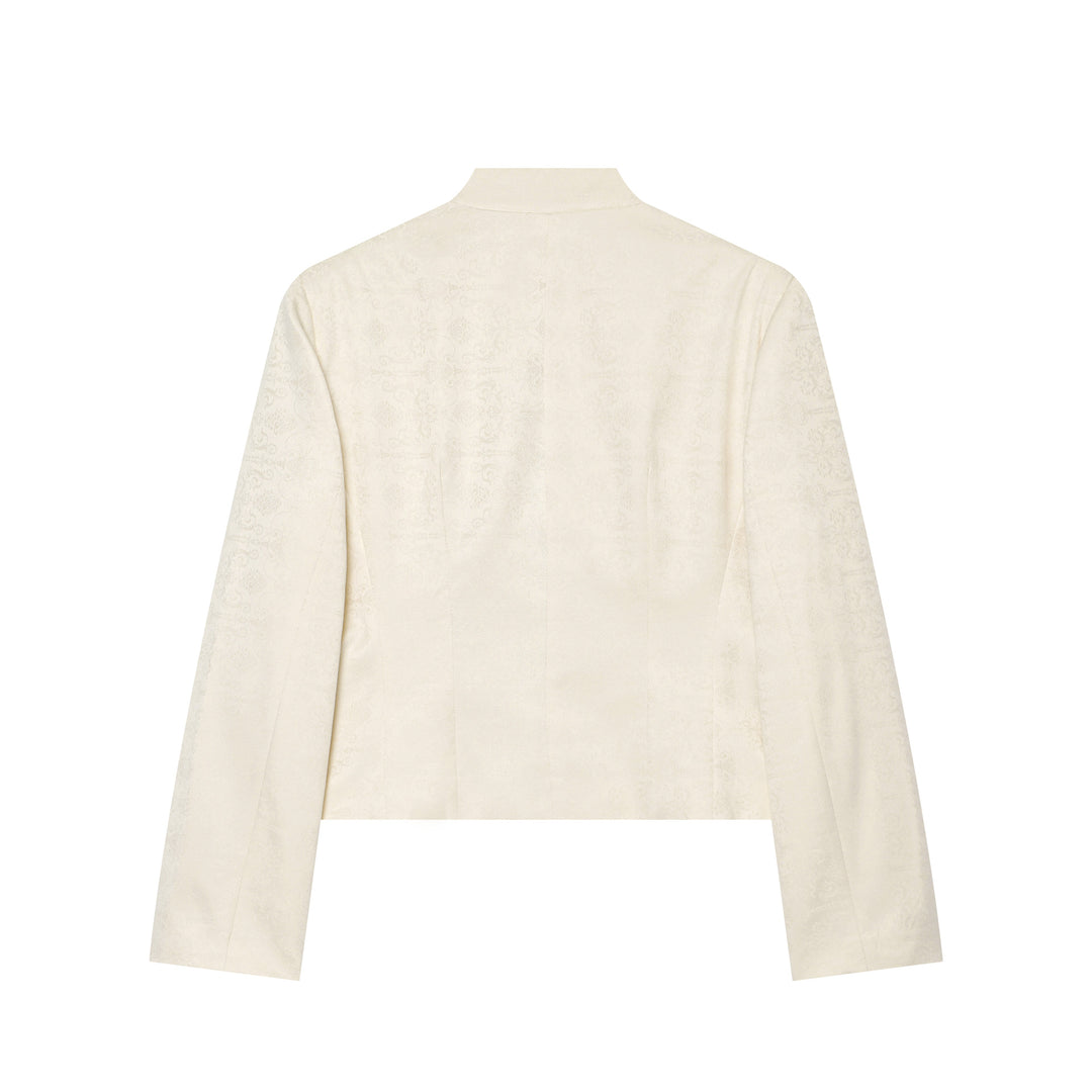 Damen Boxy-Cropped Jacquard-Jackett mit Stehkragen und dekorativer Zierknopfleiste Echo Archiv