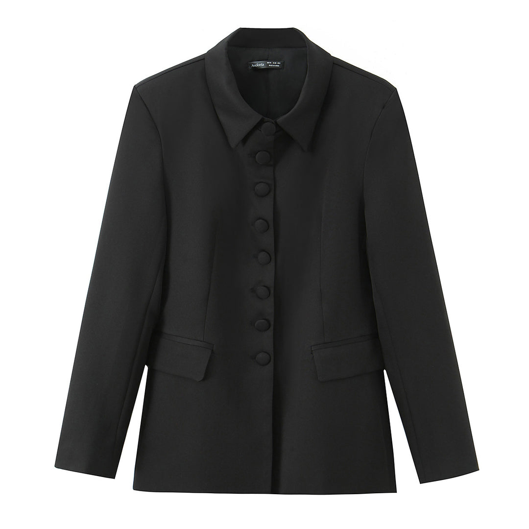 Damen Eleganter taillierter Blazer mit bezogenen Knöpfen und Pattentaschen Echoarchiv