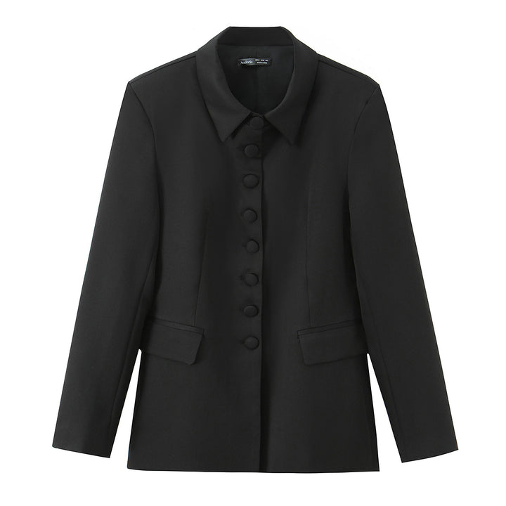 Damen Eleganter taillierter Blazer mit bezogenen Knöpfen und Pattentaschen Echoarchiv