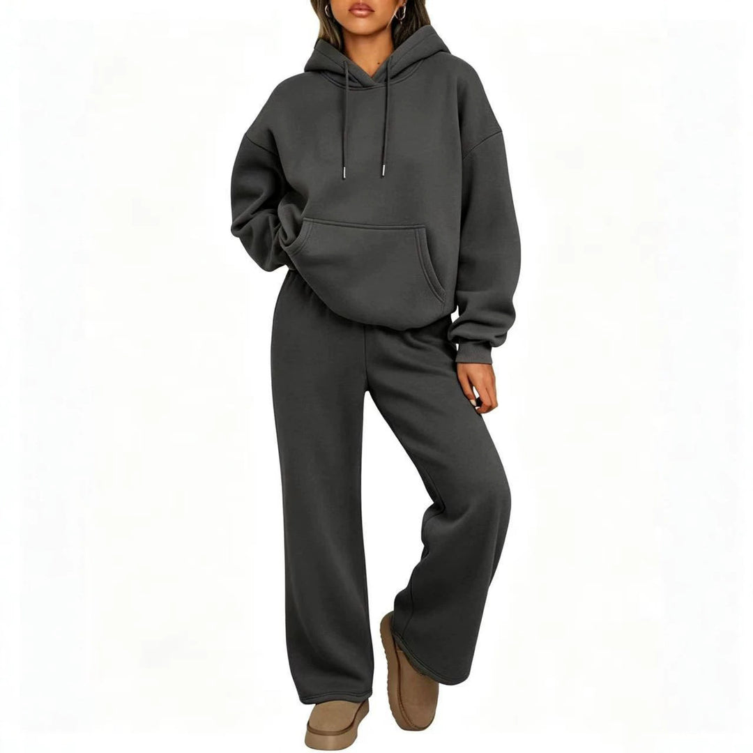 Damen Oversized Hoodie-Set mit Kängurutasche und weiter Palazzohose – Auréline