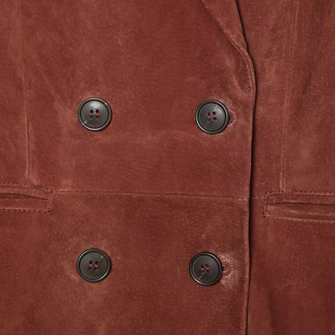 Damen Cropped zweireihiger Veloursblazer mit taillierter Passform und Leistentaschen Echoarchiv