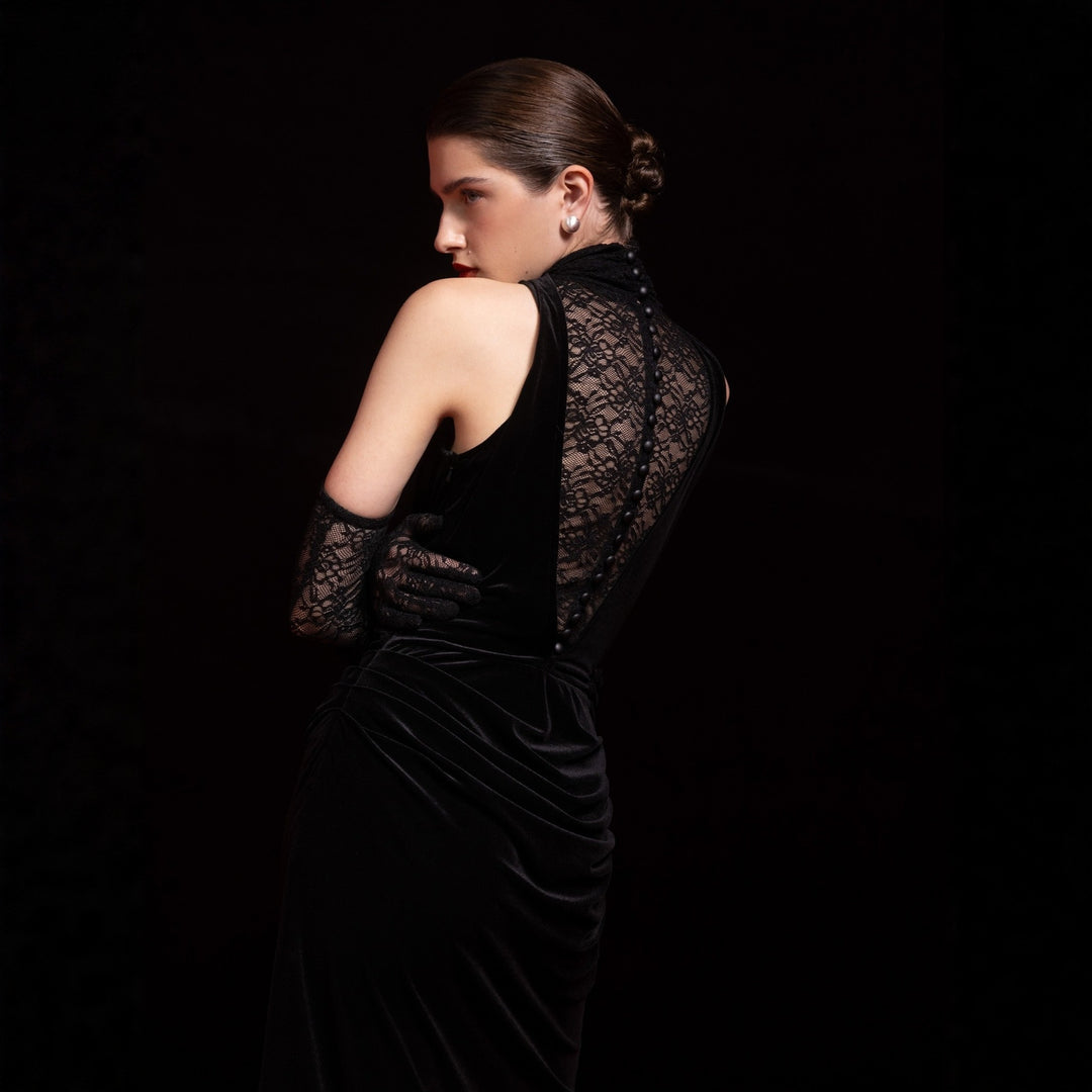 Damen Elegantes Abendkleid mit raffiniertem Spitzen- und Drapierungsdetail Echo Archiv
