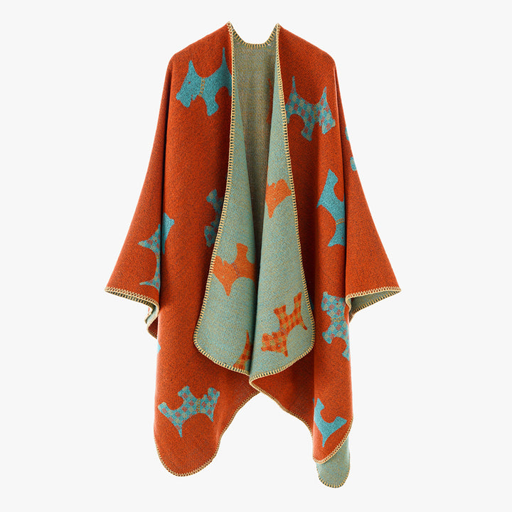 Damen Reversibler Wollmix-Umhang mit Terrier-Jacquardmuster – Avérine