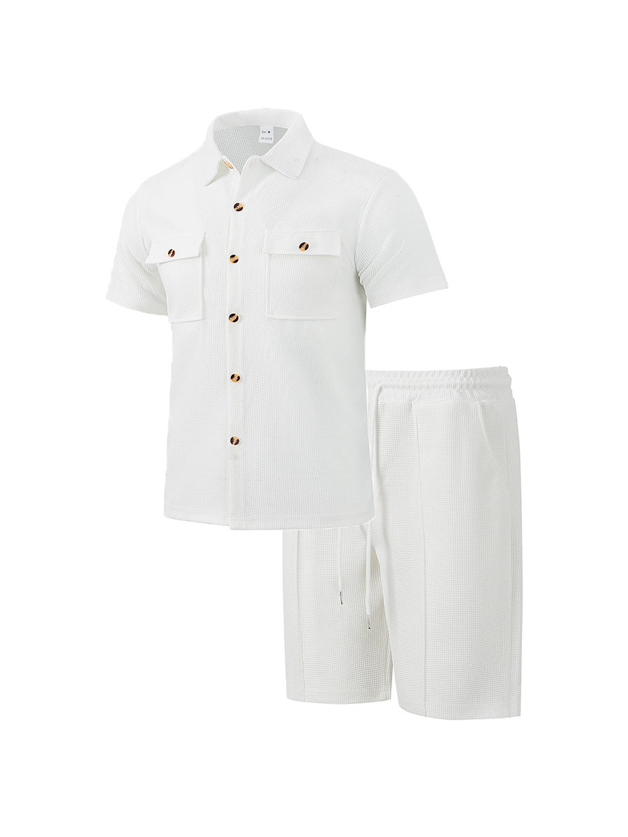 Herren lässiges Kurzarmhemd und elastische Shorts-Set Echoarchiv