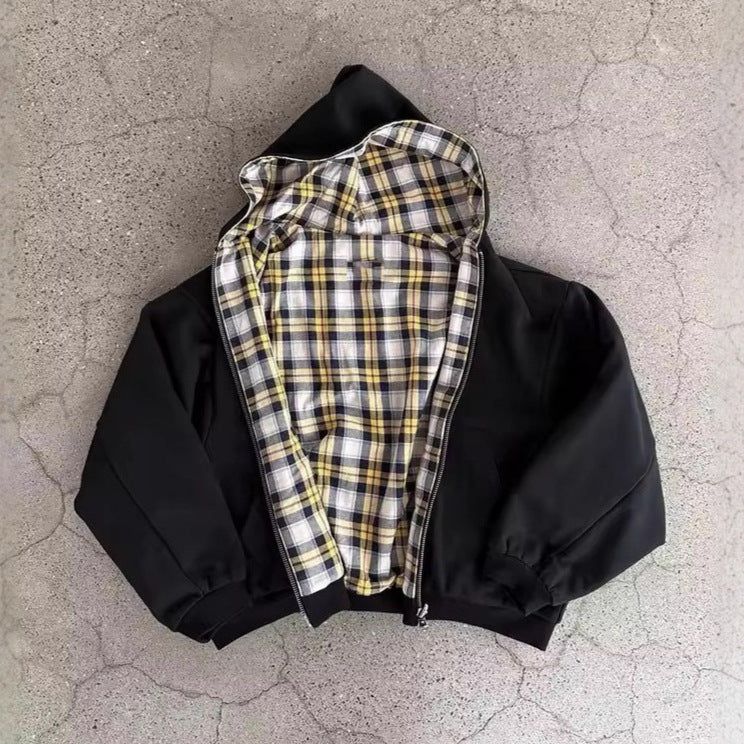 Unisex nan gefütterte Kapuzenjacke mit kariertem Flanellfutter und Reißverschluss Echo Archiv