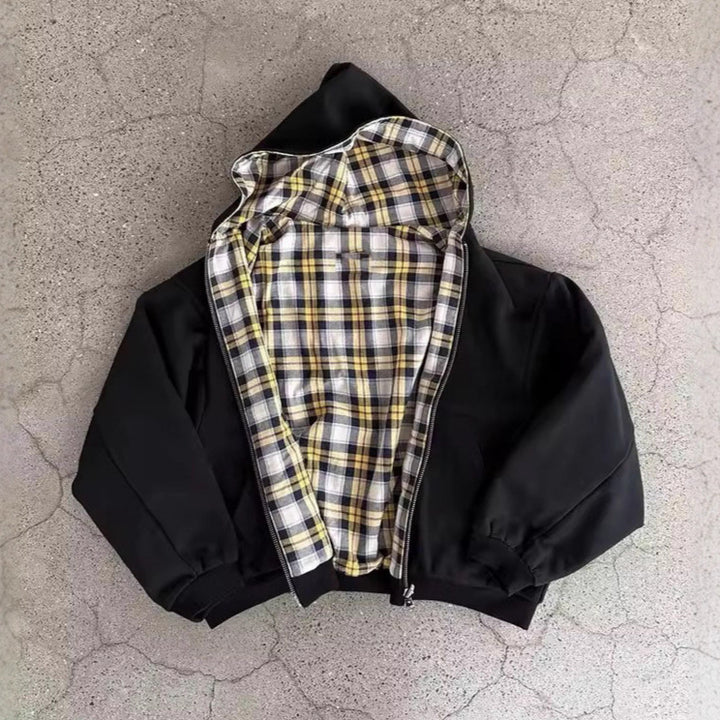 Unisex nan gefütterte Kapuzenjacke mit kariertem Flanellfutter und Reißverschluss Echo Archiv