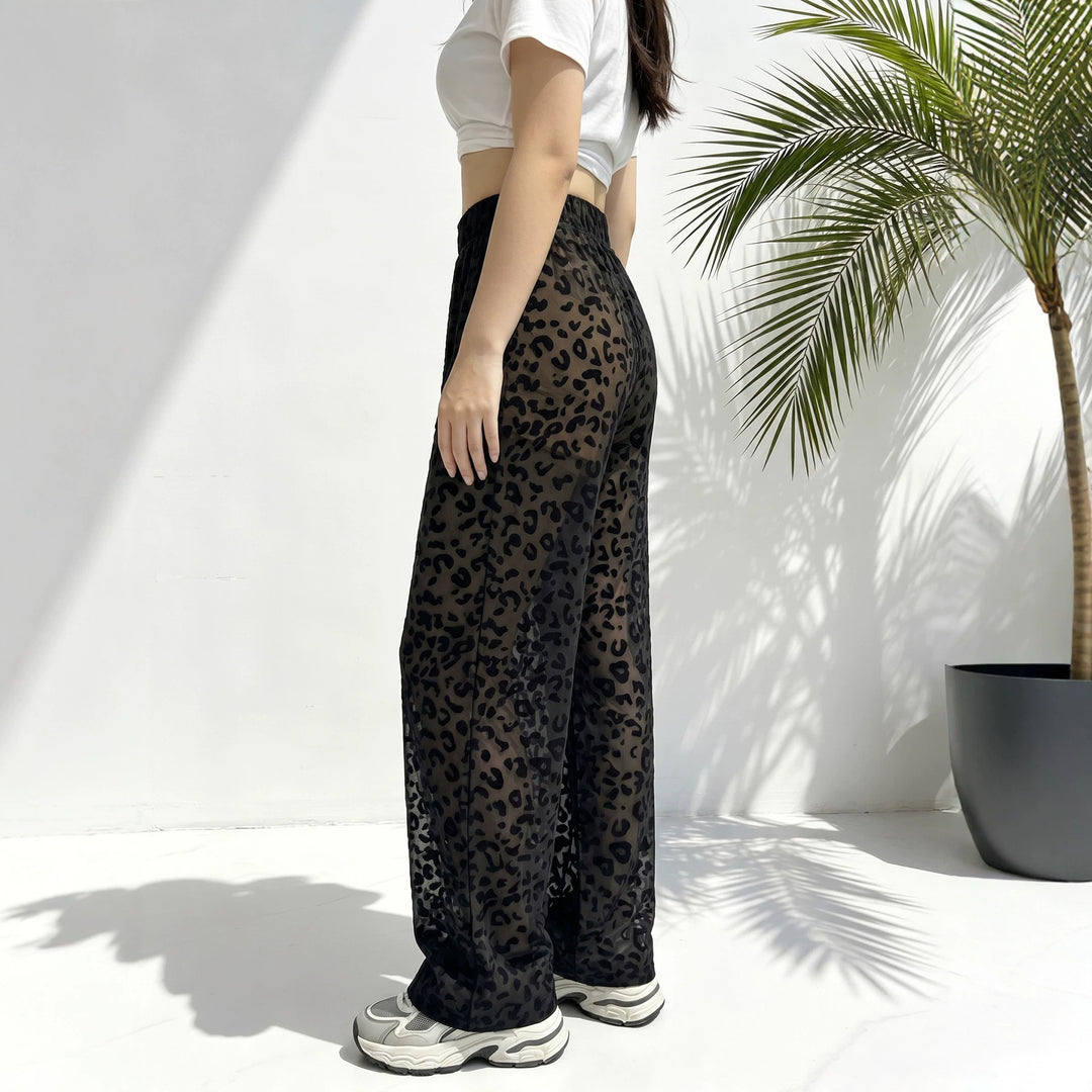 Damen weite Leoprint Strand- und Freizeit-Hose mit elastischem Bund echoarchiv-