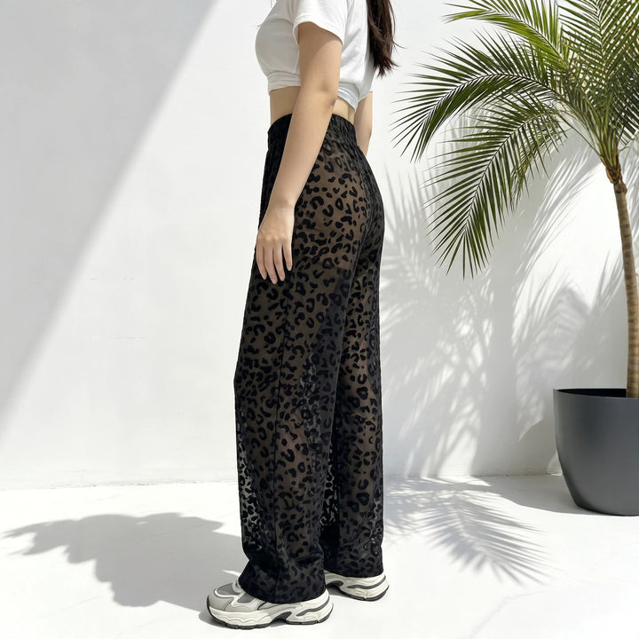 Damen weite Leoprint Strand- und Freizeit-Hose mit elastischem Bund echoarchiv-