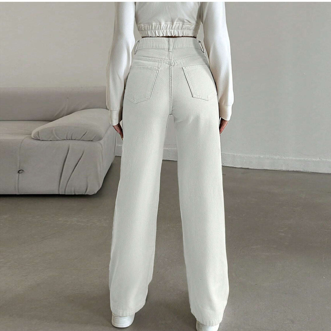 Damen Hochtaillierte weite Fünf-Taschen-Hose aus elastischem Denim mit ausgestelltem Bein Echo Archiv