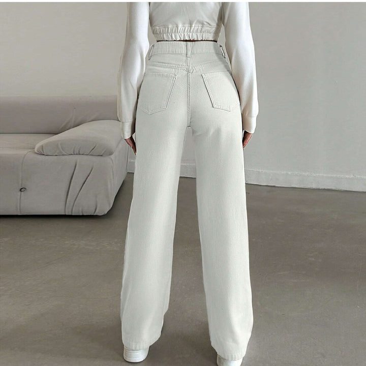 Damen Hochtaillierte weite Fünf-Taschen-Hose aus elastischem Denim mit ausgestelltem Bein Echo Archiv