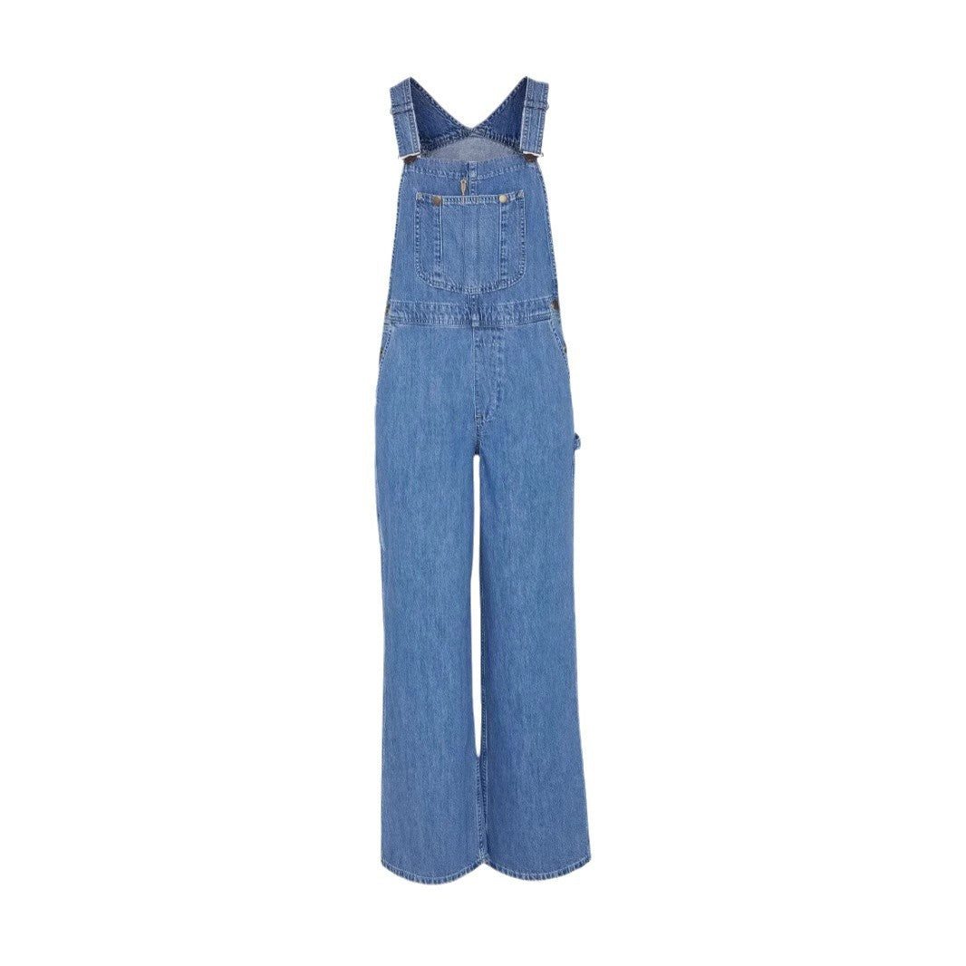 Damen Denim-Latzhose mit weitem Bein und verstellbaren Trägern Echo Archiv