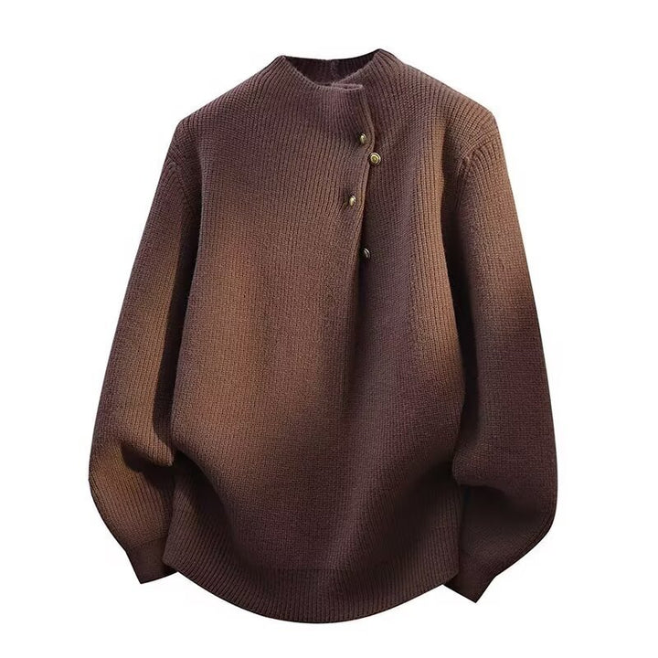 Damen Modischer Stehkragenpullover mit Knopfdetails Echoarchiv