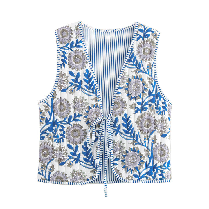 Damen Gesteppte Weste mit Toile‑Print, gestreifter Innenverarbeitung und Kordelbindung Echo Archiv