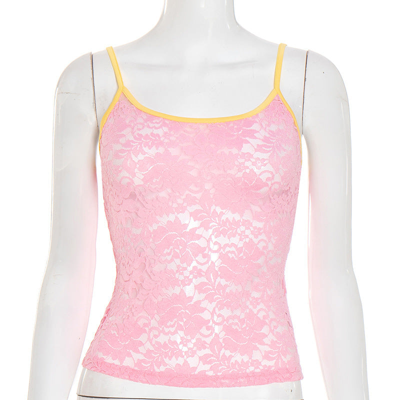 Damen Spitzen Trägershirt mit dekorativem Farbkontrast Echo Archiv