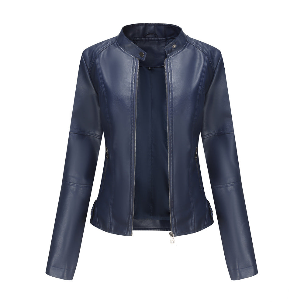 Damen nan taillierte Kunstleder Bikerjacke mit Stehkragen Echo Archiv