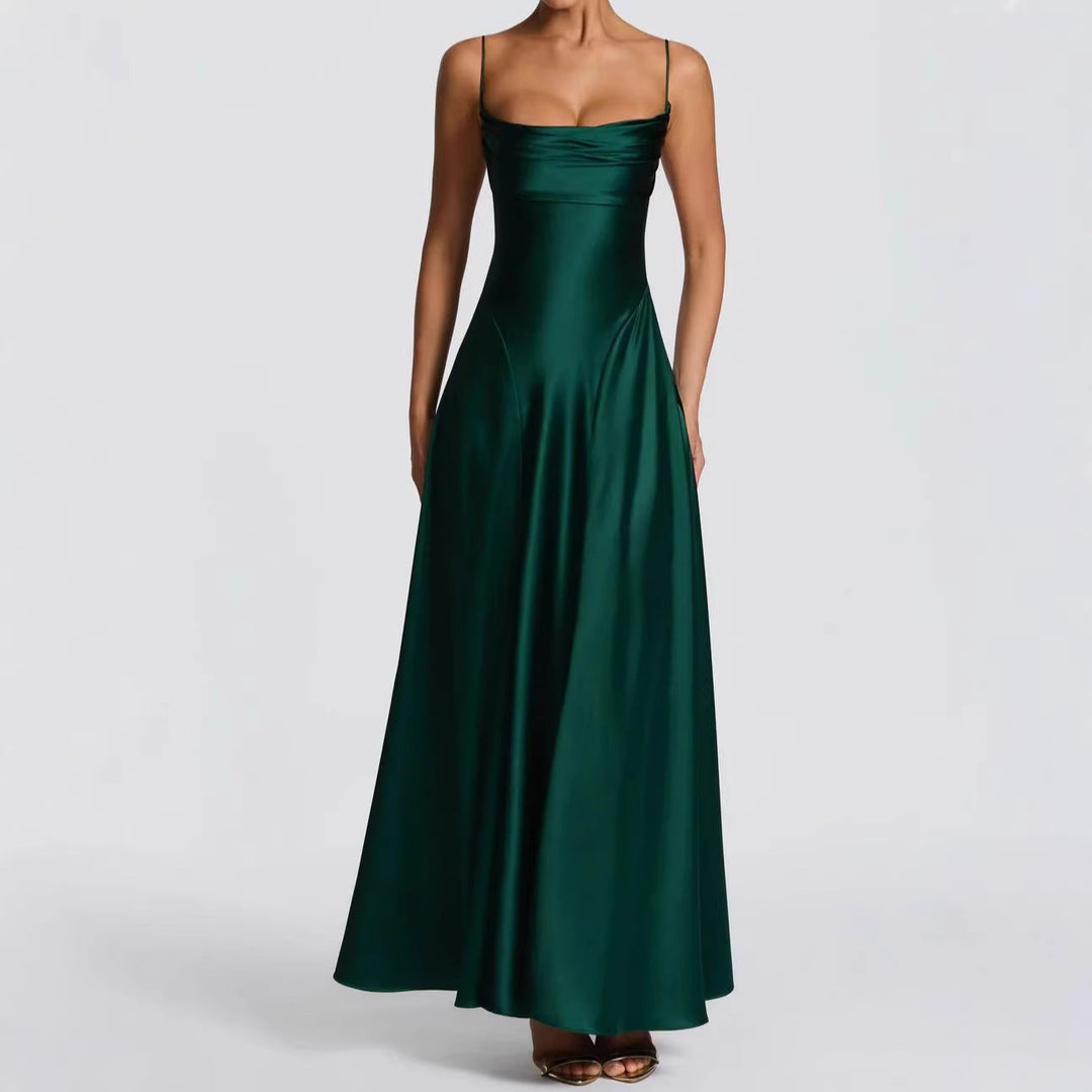 Damen Elegantes Maxi-Kleid mit fließendem Satin und verführerischem Spaghettiträger Echoarchiv