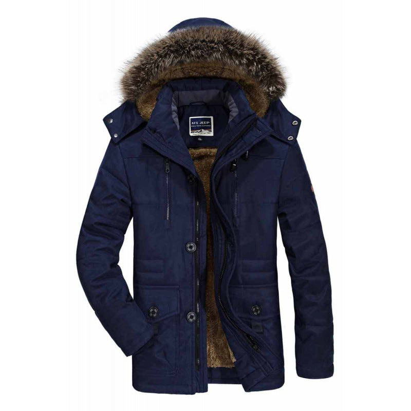 Herren nan gefütterte Parkajacke mit abnehmbarer Kapuze, Kunstfellbesatz und winddichter Isolation Echo Archiv