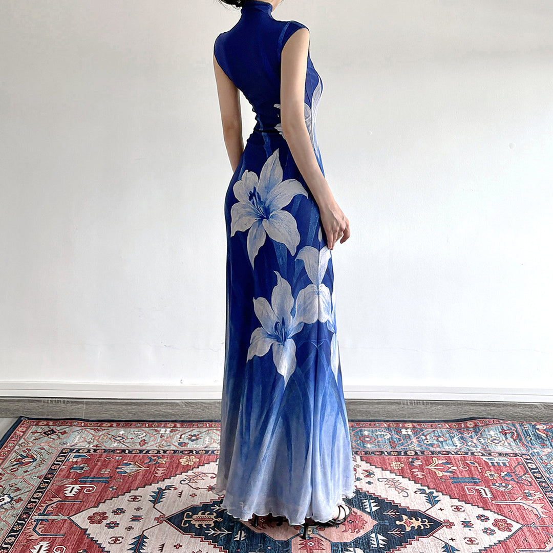 Damen Maxikleid mit floralem Design und elegantem Stehkragen Echo Archiv