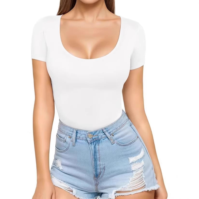 Damen figurbetontes Kurzarm-Body mit rundem Ausschnitt und nahtlosem Design Echo Archiv