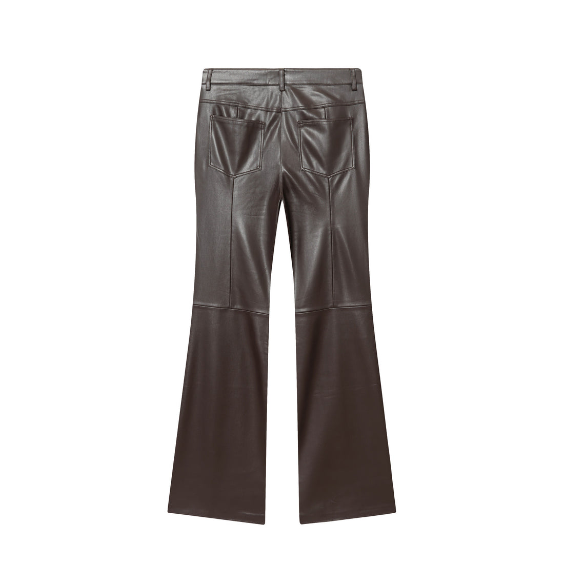 Damen weit geschnittene Kunstleder‑Flarehose mit Teilungsnähten und aufgesetzten Gesäßtaschen – Avélisse