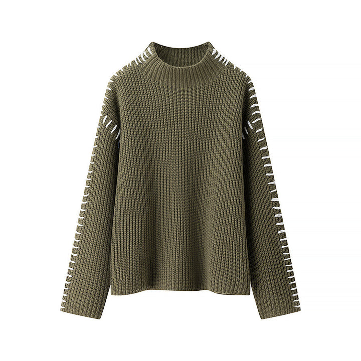 Damen nan grober Strickpullover mit Stehkragen, oversized Schnitt und dekorativer Seitenstich-Ärmelnaht Echo Archiv