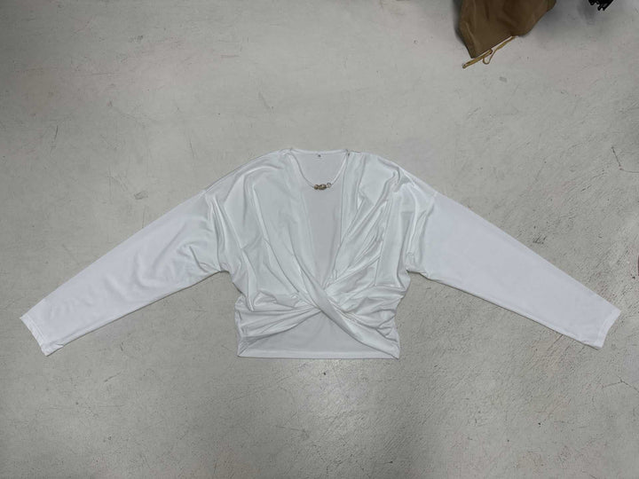 Damen nan Wickel-Cropped-Longsleeve mit Drapierter Front und taillierter Schnittführung Echo Archiv