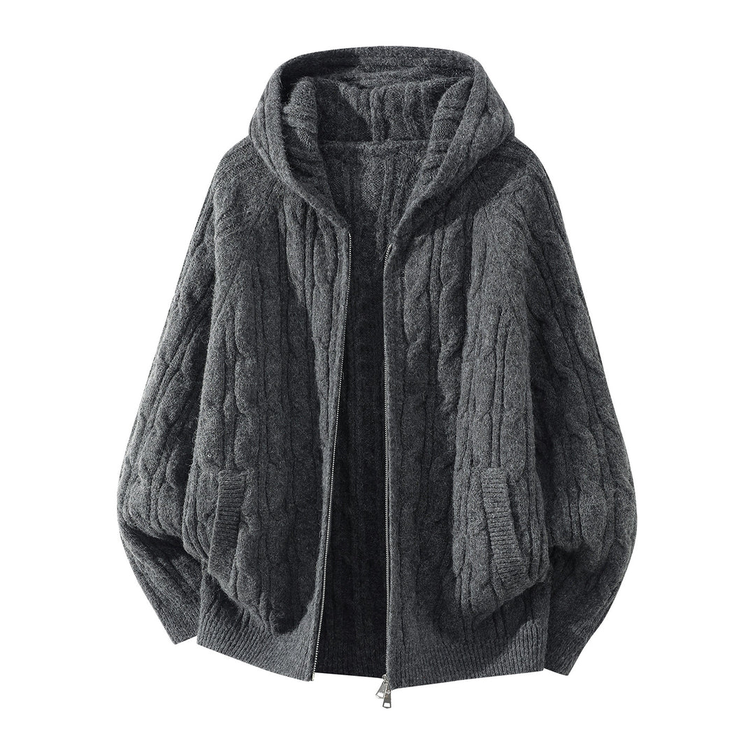 Damen Oversize Kapuzen-Strickjacke mit Zopfmuster und teilbarem Reißverschluss Echoarchiv