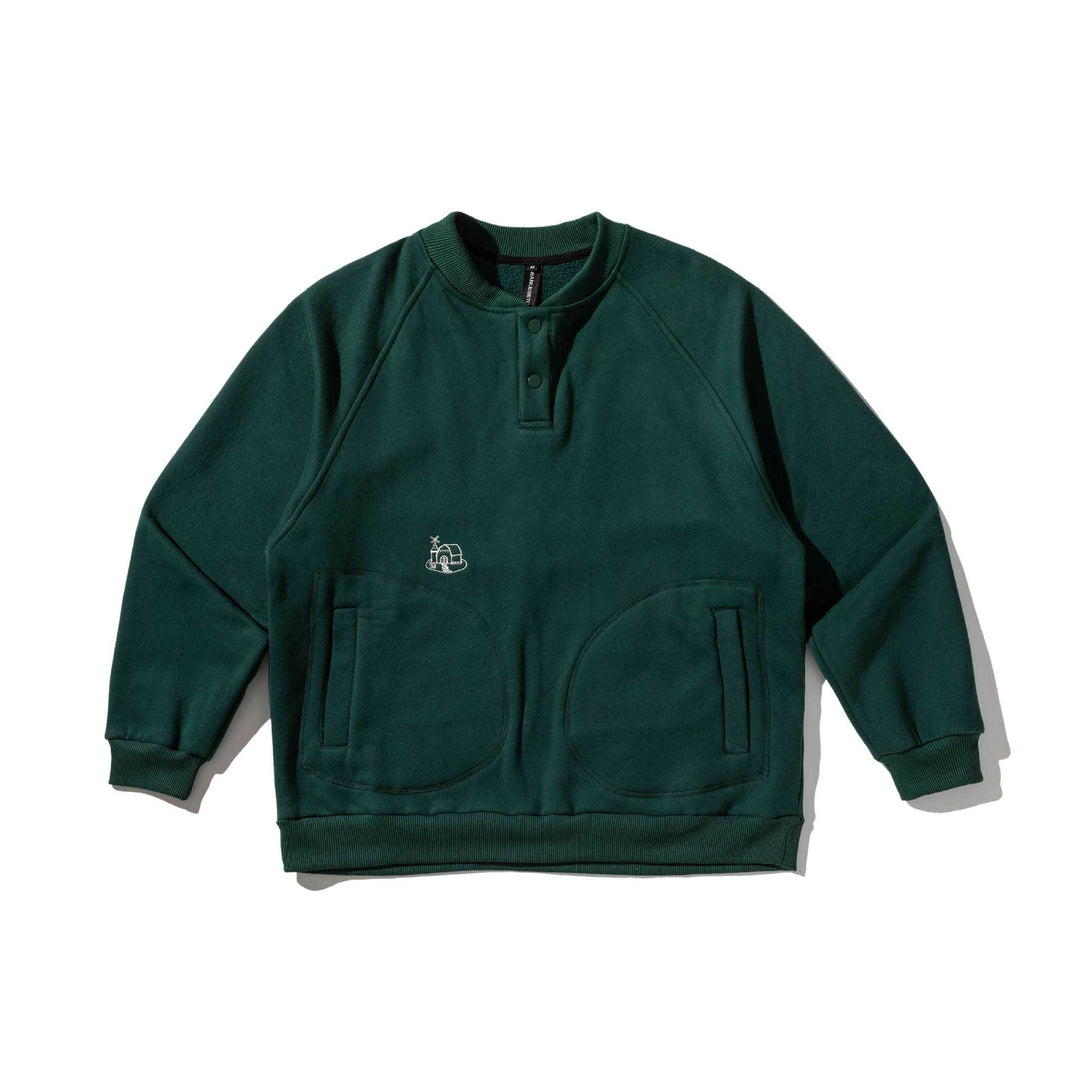 Herren Sweatshirt mit Knopfleiste im Henley‑Stil, Raglanärmeln und aufgesetzten Rundtaschen Echoarchiv