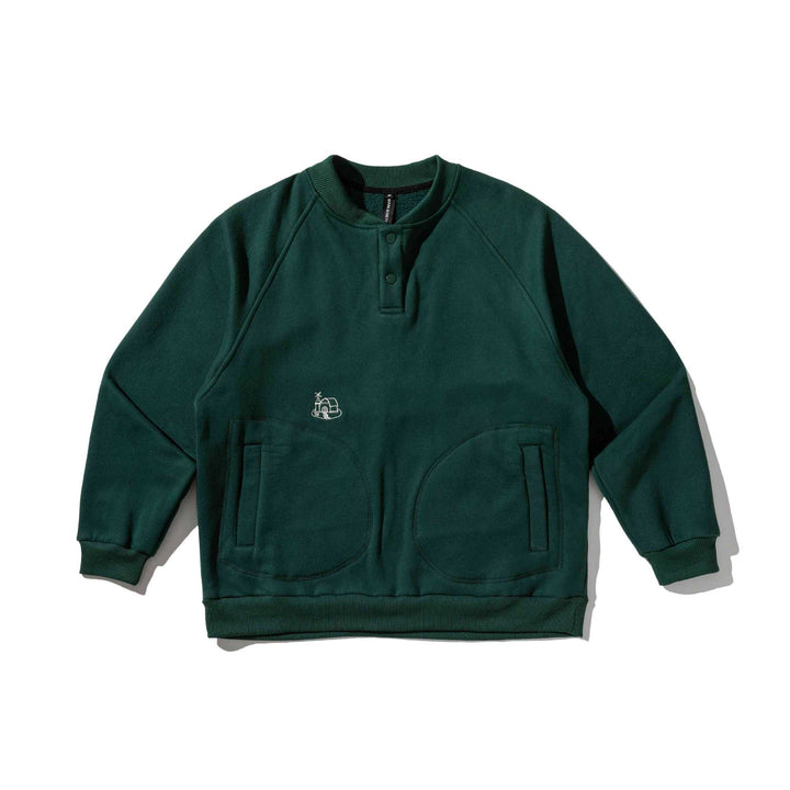 Herren Sweatshirt mit Knopfleiste im Henley‑Stil, Raglanärmeln und aufgesetzten Rundtaschen Echoarchiv