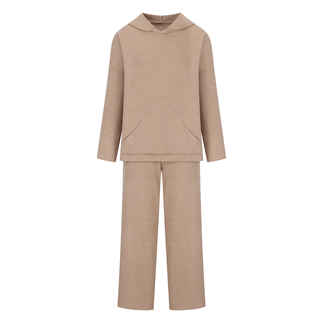 Damen gemütliches Lounge-Set mit Kapuzenpullover, Kängurutasche und weitem Jersey-Hose – Auréline