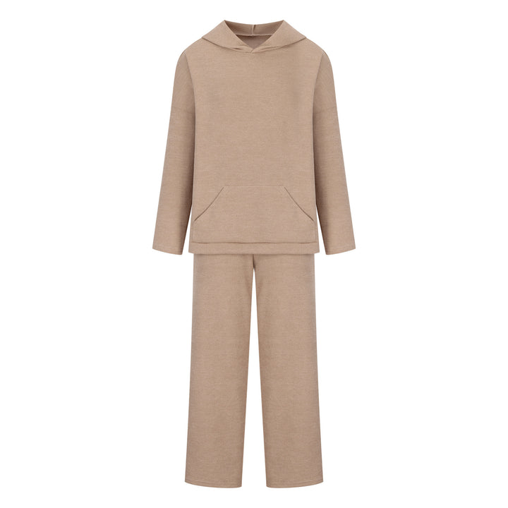 Damen gemütliches Lounge-Set mit Kapuzenpullover, Kängurutasche und weitem Jersey-Hose – Auréline