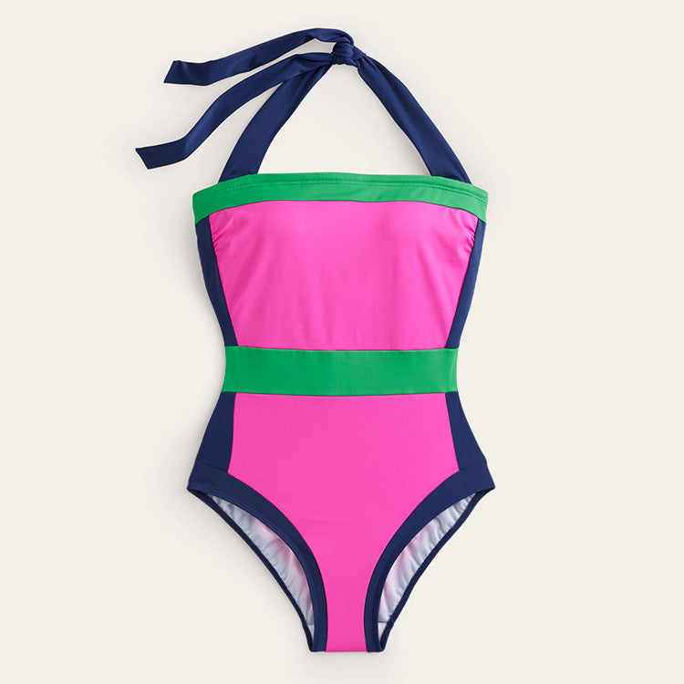 Damen High-Waist Einteiler Badeanzug mit modernem Schnitt und verspielten Farbblockelementen Echo Archiv