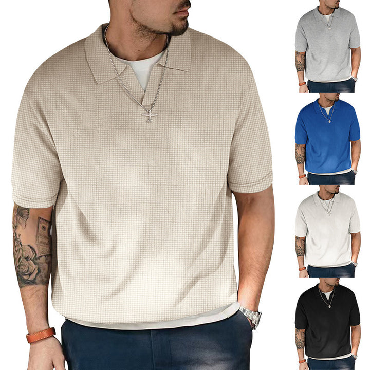 Herren Kurzarm Polohemd mit strukturiertem Design und modernem V-Ausschnitt Echoarchiv