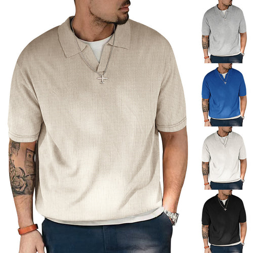 Herren Kurzarm Polohemd mit strukturiertem Design und modernem V-Ausschnitt Echoarchiv