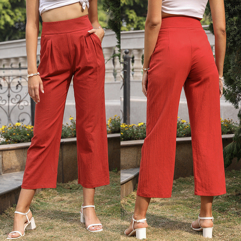 Damen Hochtaillierte Culotte-Hose mit weitem Bein, Bundfalten & Eingrifftaschen – Avélisse