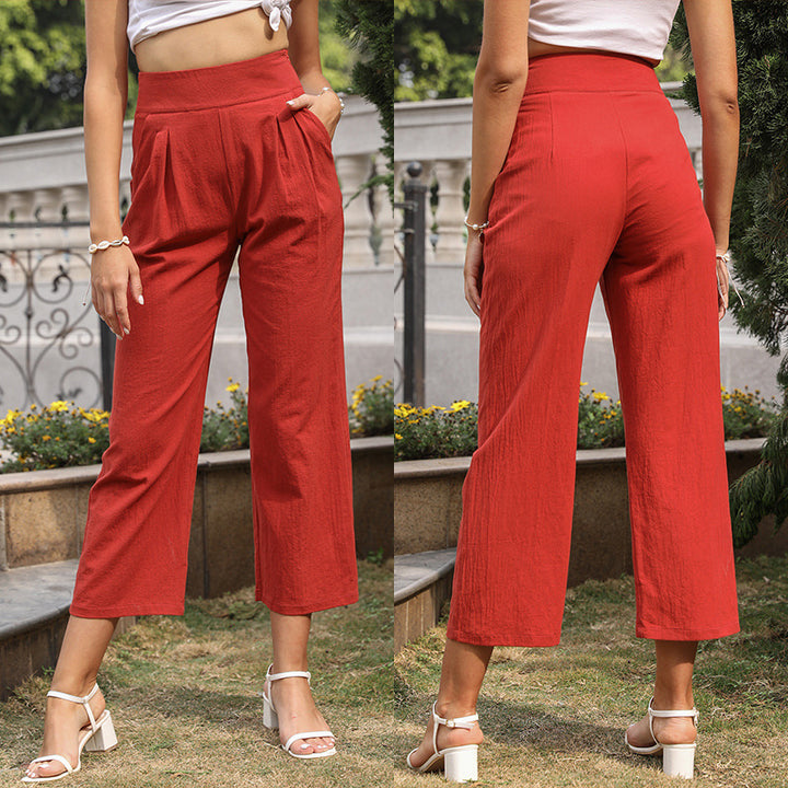 Damen Hochtaillierte Culotte-Hose mit weitem Bein, Bundfalten & Eingrifftaschen – Avélisse