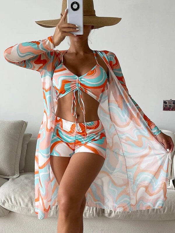 Damen Strandset mit floralem Kimono und Crop-Top Echo Archiv