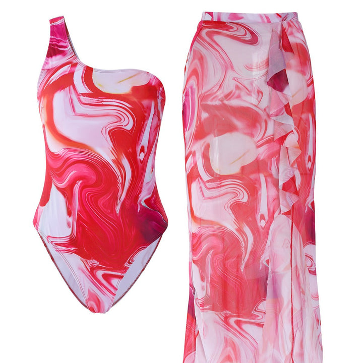 Damen Eleganter asymmetrischer Badeanzug mit passendem Pareo Echo Archiv