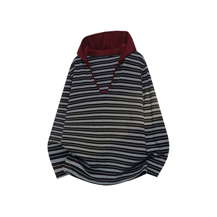 Unisex Oversize Kapuzenpullover mit tiefem V-Ausschnitt und feinem Streifenmuster Echoarchiv
