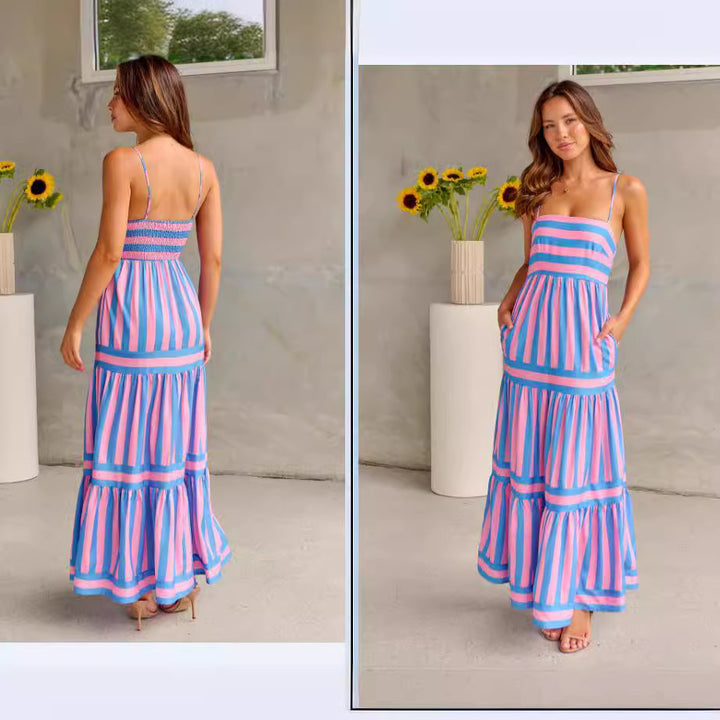 Damen Maxikleid mit schmalen Trägern und gestreiftem Design Echo Archiv