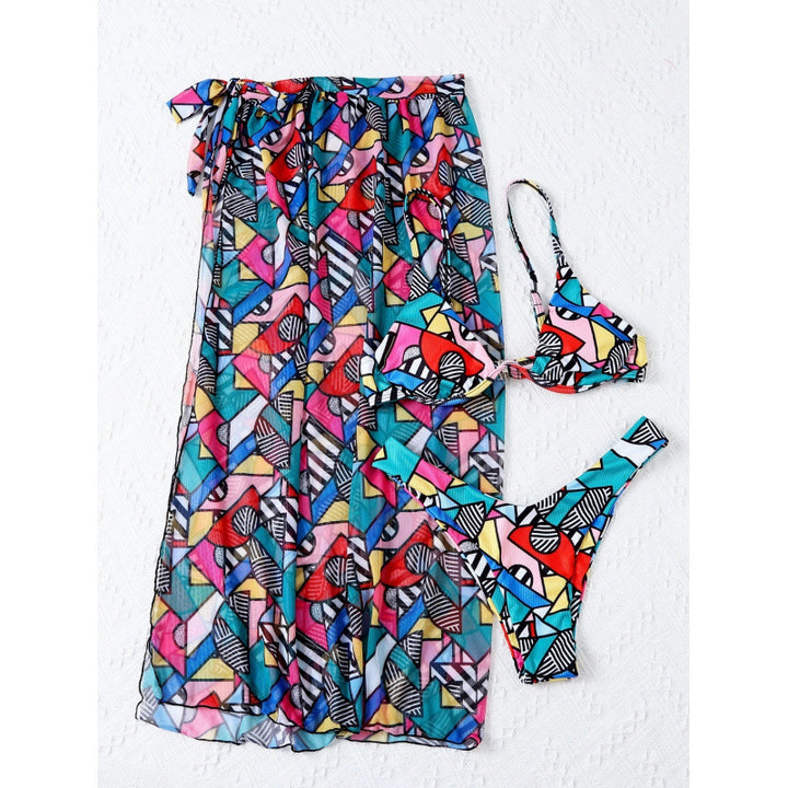 Damen Bikini-Set mit modischem Wickelrock und buntem Grafikdruck Echo Archiv