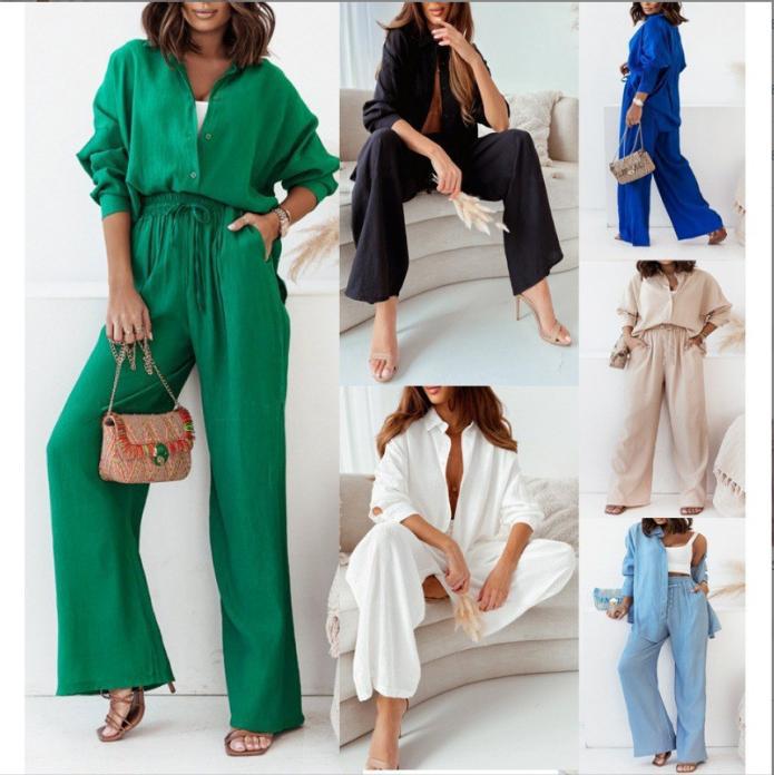 Damen nan lockeres zweiteiliges Lounge-Set mit Oversize-Hemd und elastischer Bundhose Echo Archiv