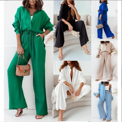 Damen nan lockeres zweiteiliges Lounge-Set mit Oversize-Hemd und elastischer Bundhose Echo Archiv