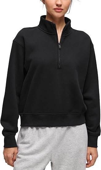 Damen Oversize-Sweatshirt mit halbem Reißverschluss, Stehkragen und Rippbündchen Echoarchiv