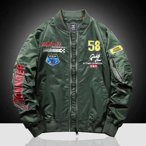 Herren Bomberjacke im Vintage‑Motorsport‑Look mit Ärmel‑Utilitytasche und Patch‑Applikationen – Brevano