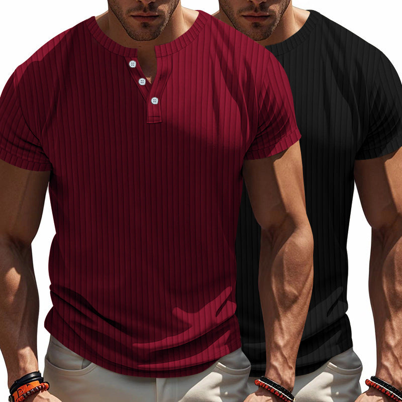Herren Kurzarm Henley-T-Shirt mit strukturiertem Rippdesign – Marzano