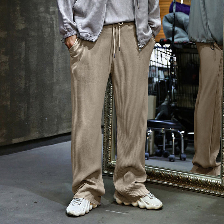 Herren Lässige gerippte Relaxhose mit weitem Bein, Tunnelzug & Eingrifftaschen – Sorevano