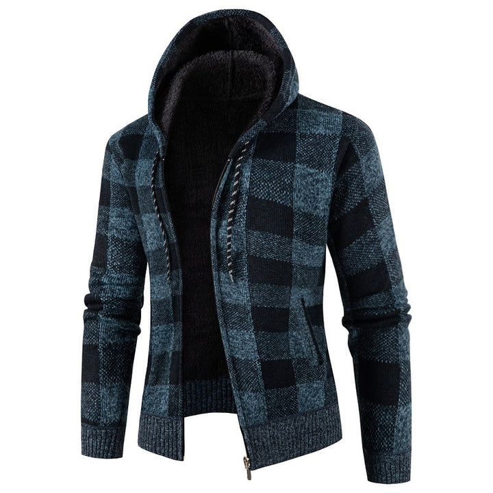 Herren Fleece-Kapuzenjacke mit Karomuster und weichem Innenfutter Echoarchiv