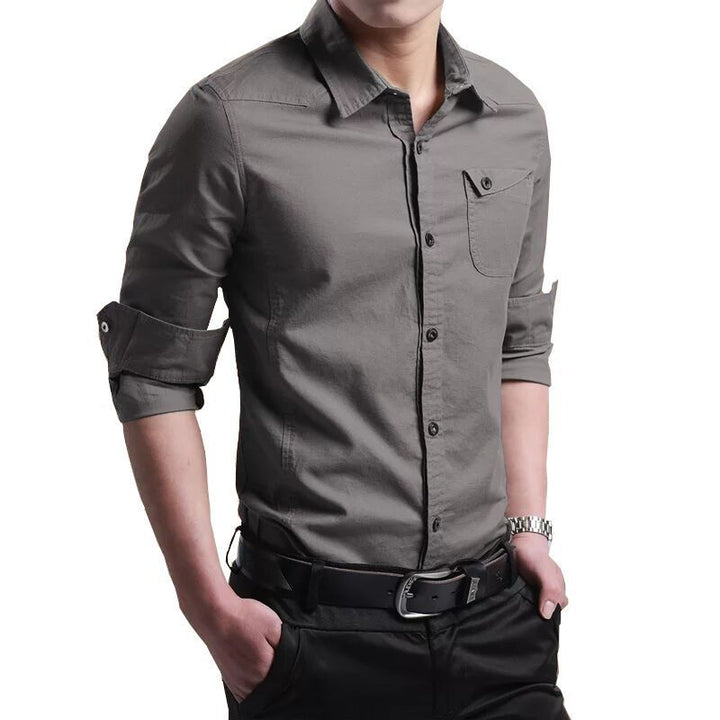 Herren Slim-Fit Baumwollhemd mit Kentkragen und Brusttasche Echo Archiv